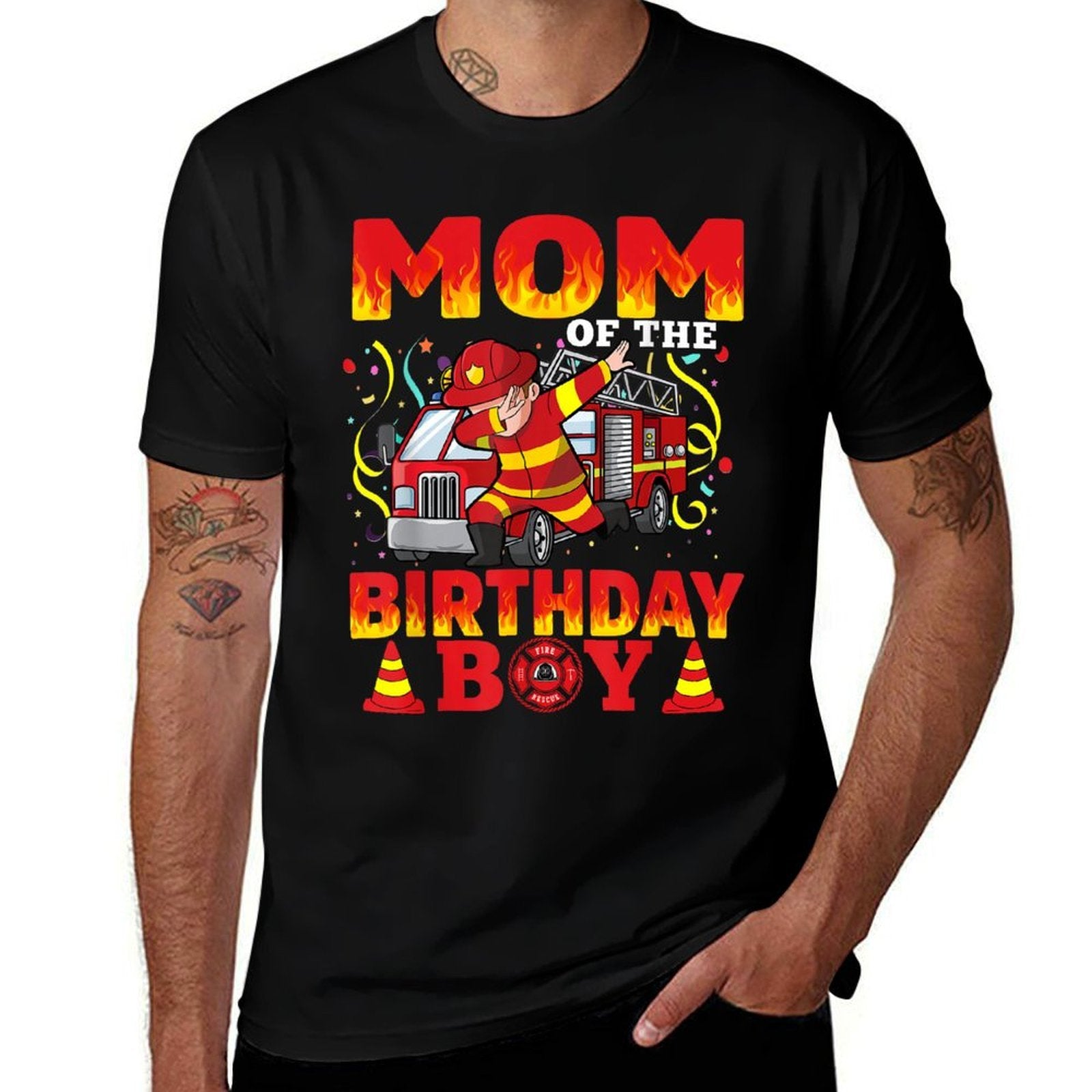 Mom Of The Birthday Boy Fire Truck Firefighter Boys  Soft T-Shirt