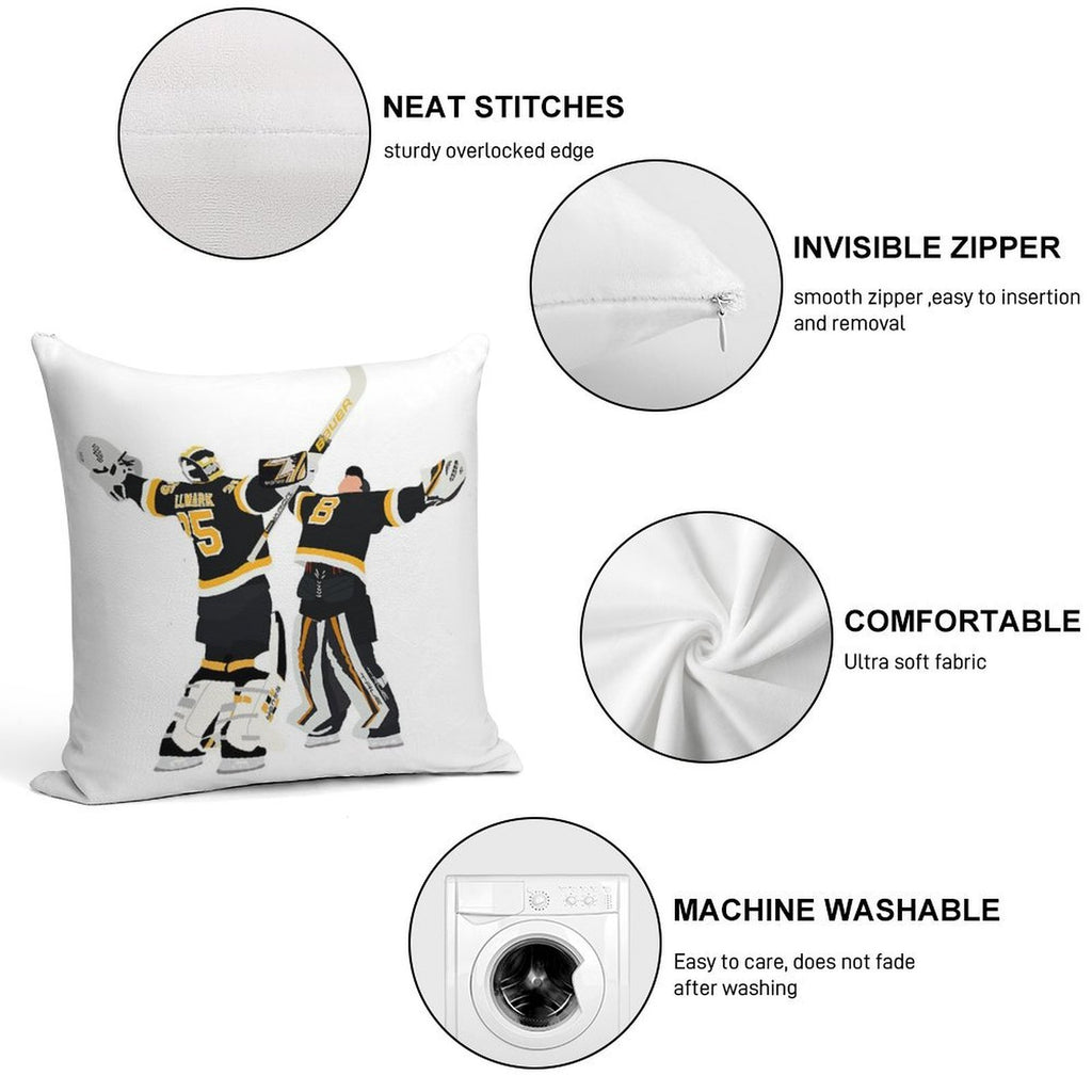 Jeremy Swayman And Linus Ullmark Hug Soft Luxury Feel Throw Pillow