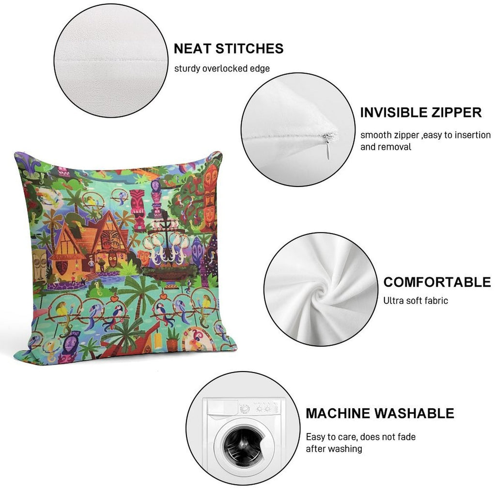 The ORIGINAL Enchanted Tiki Room Collage Soft Durable Construction Throw Pillow