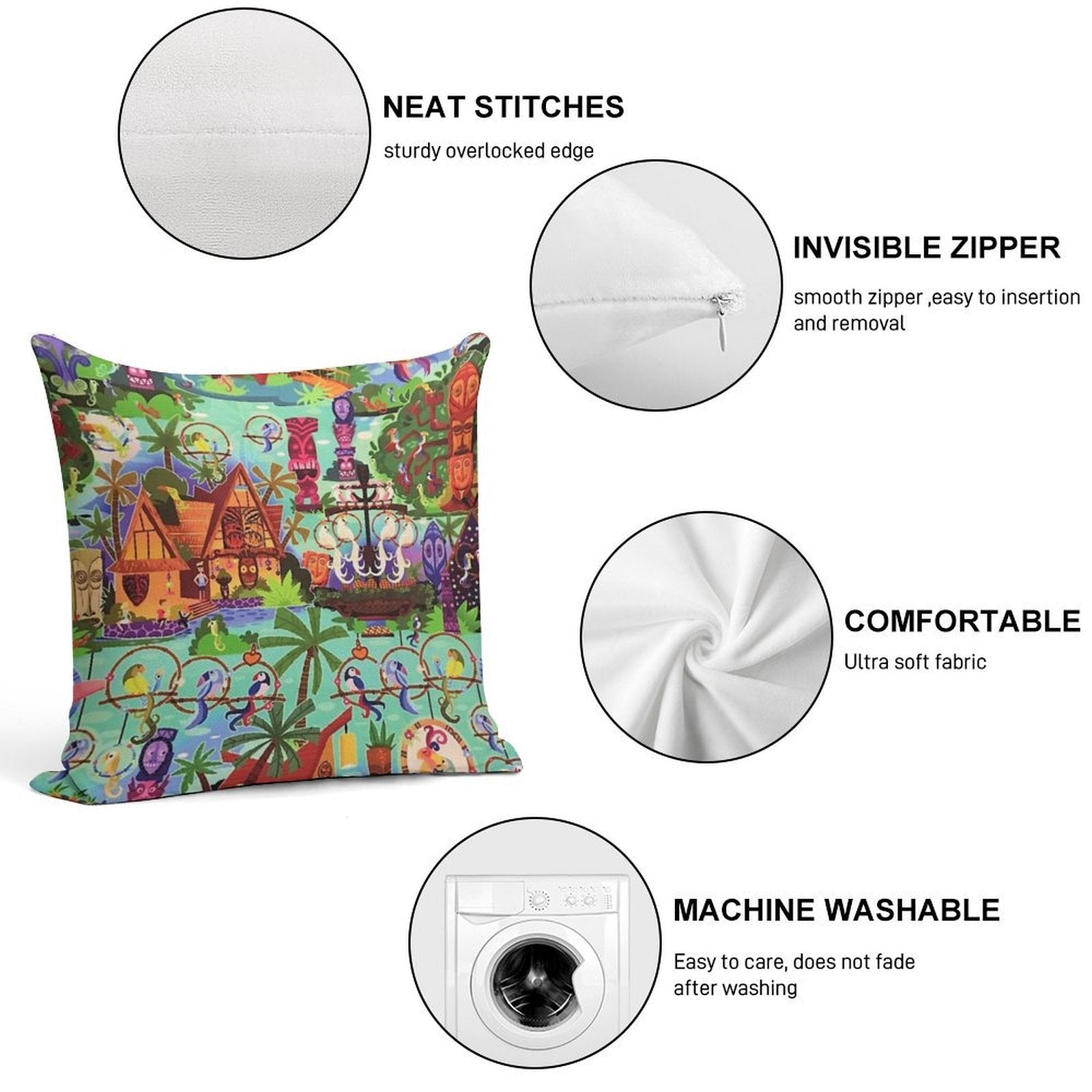 The ORIGINAL Enchanted Tiki Room Collage Soft Durable Construction Throw Pillow