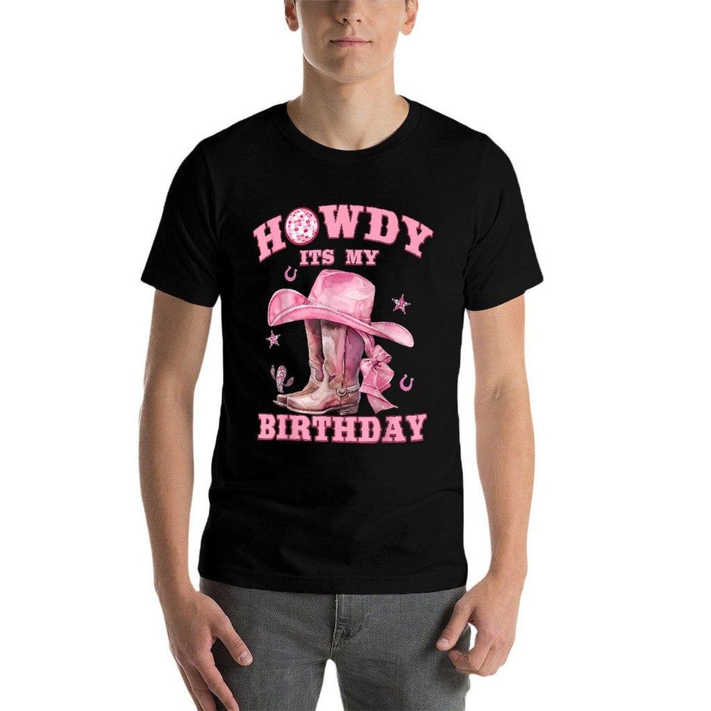 Howdy Its My Birthday Cowgirl Western Rodeo Girls Women  Ribbed Collar T-Shirt