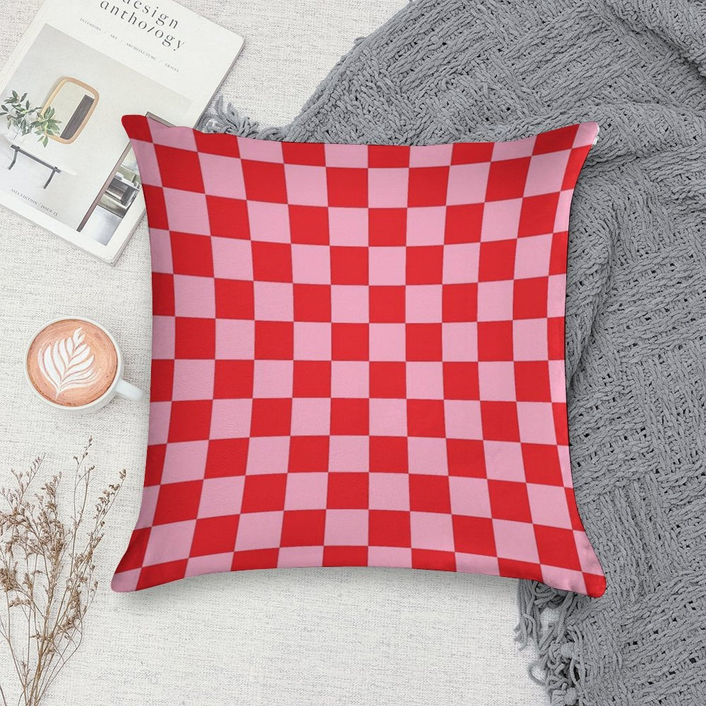 Checkered Pink And Red Soft Gift Ready Throw Pillow