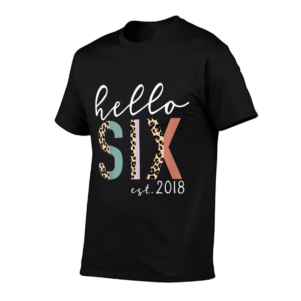 Kids Hello Six Est 2018 6-Year-Old Girl Leopard Print  Classic T-Shirt
