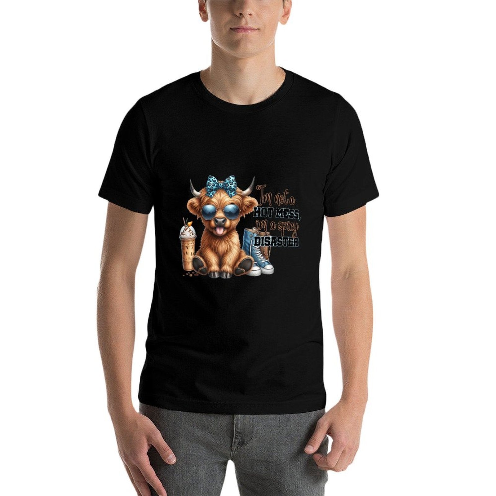 Womens Cute Highland Cow Im Not A Mess Funny Positive Cow  Heathered Texture T-Shirt