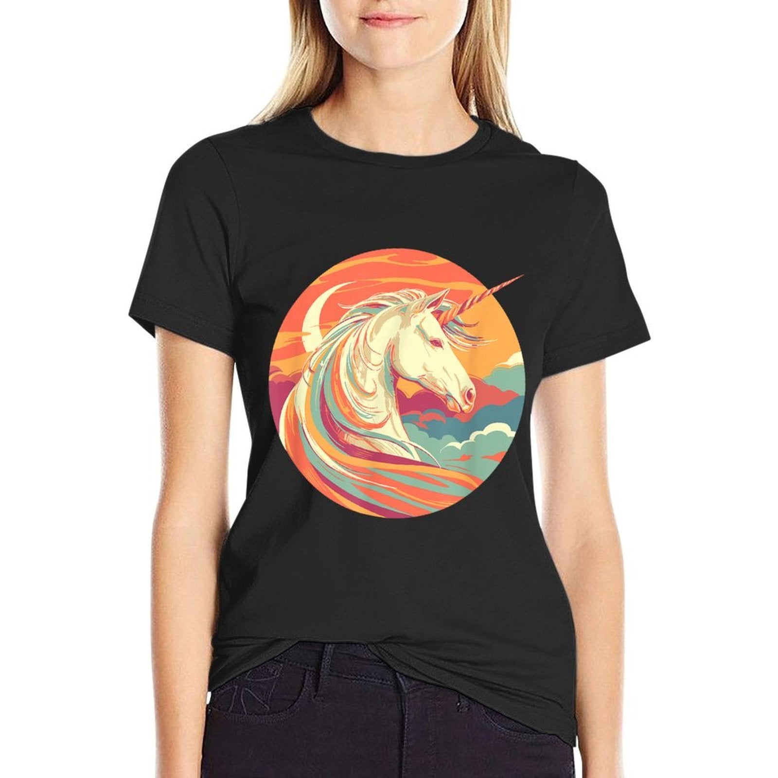 Majestic Sunset Unicorn Art Mystical Creature Fantasy  Moisture-wicking T-Shirt