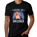 Level 21 Unlocked - Funny Dabbing Pig Gamer 21st Birthday  Cotton T-Shirt