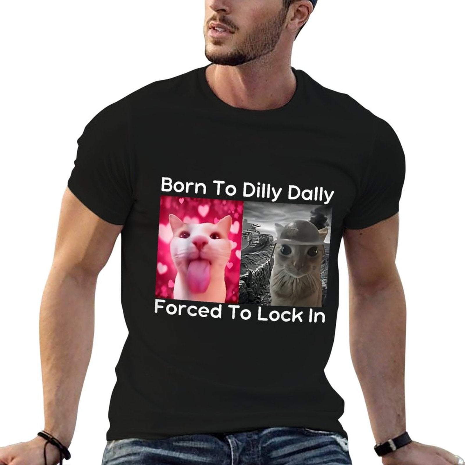 Born To Dilly Dally Forced To Lock In Cat Meme Funny Memes  Lightweight T-Shirt