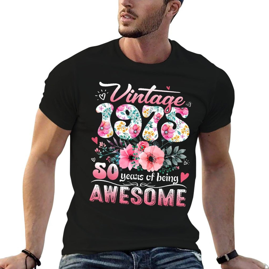 Vintage 1975 Floral 50 Years Old 50th Birthday Party Costume  Durable T-Shirt