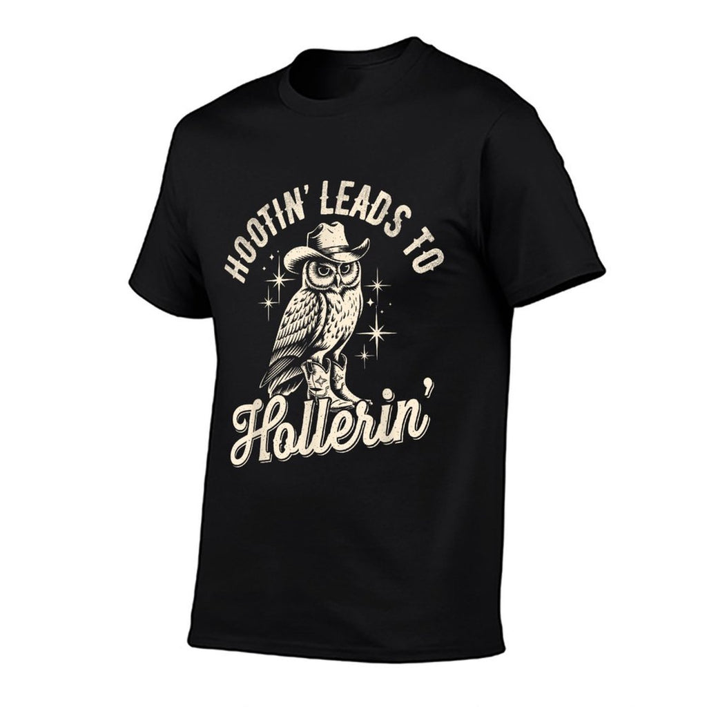 Hootin Leads To Hollerin Western Funny Cowboy Owl  Summer-ready Fabric T-Shirt