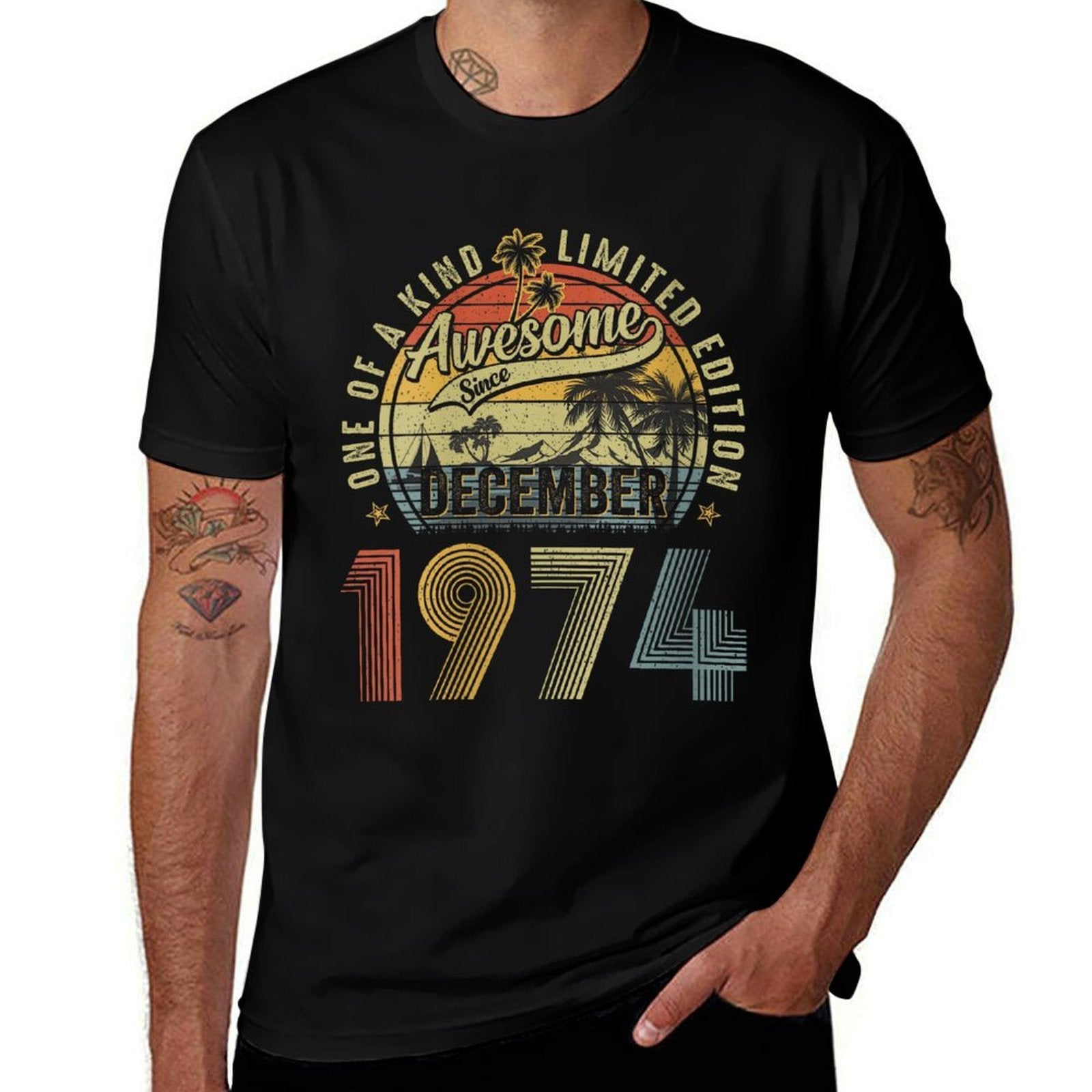 Womens Awesome Since December 1974 Vintage Men Women 50th Birthday  Heathered Texture T-Shirt