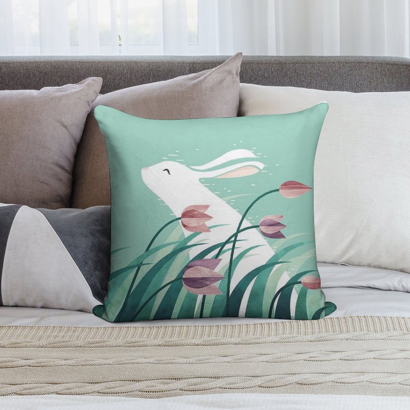 Rabbit, Resting Soft Shrink-Resistant Throw Pillow