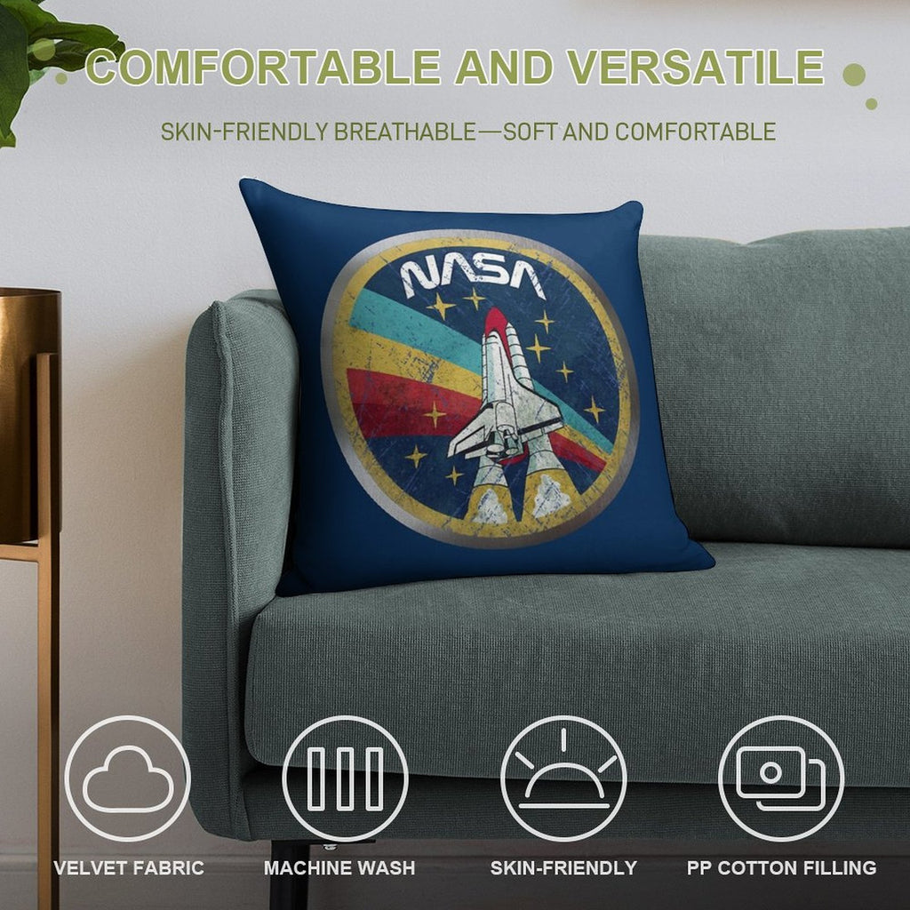 NASA Retro Vintage Logo with Metal Border Soft Anti-Pilling Throw Pillow