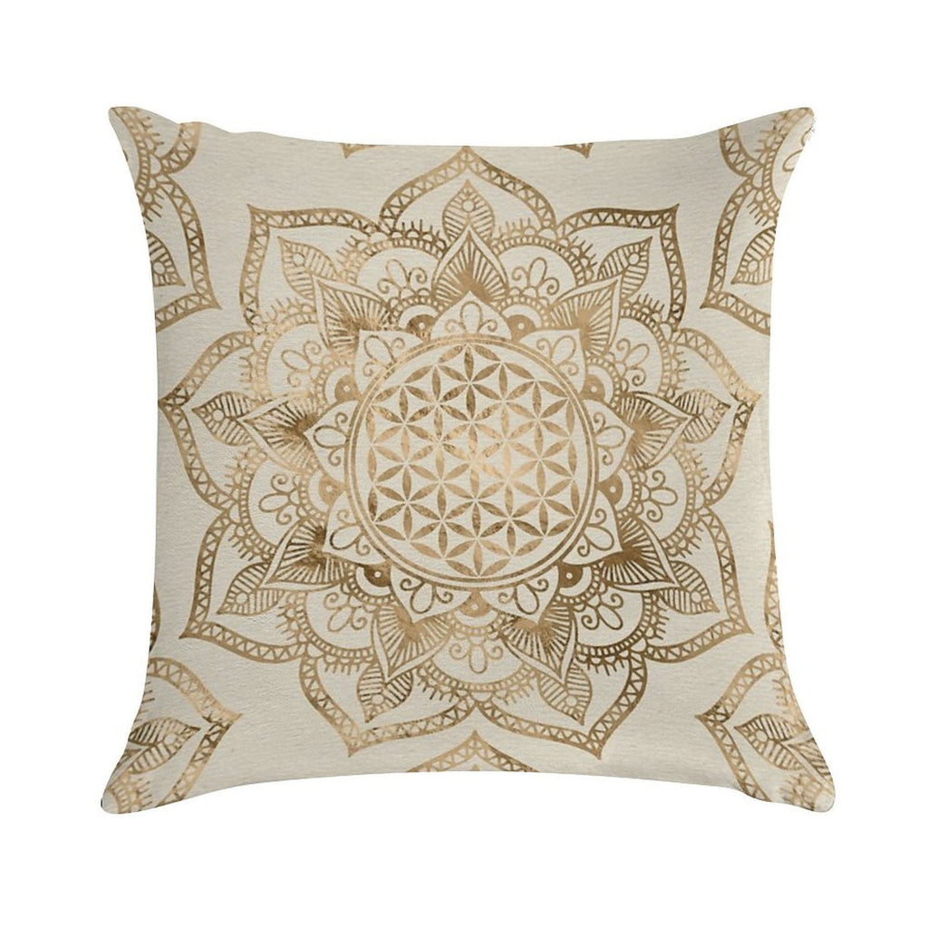 Flower of Life in Lotus - Pastel Golds And Canvas Soft Luxury Feel Throw Pillow