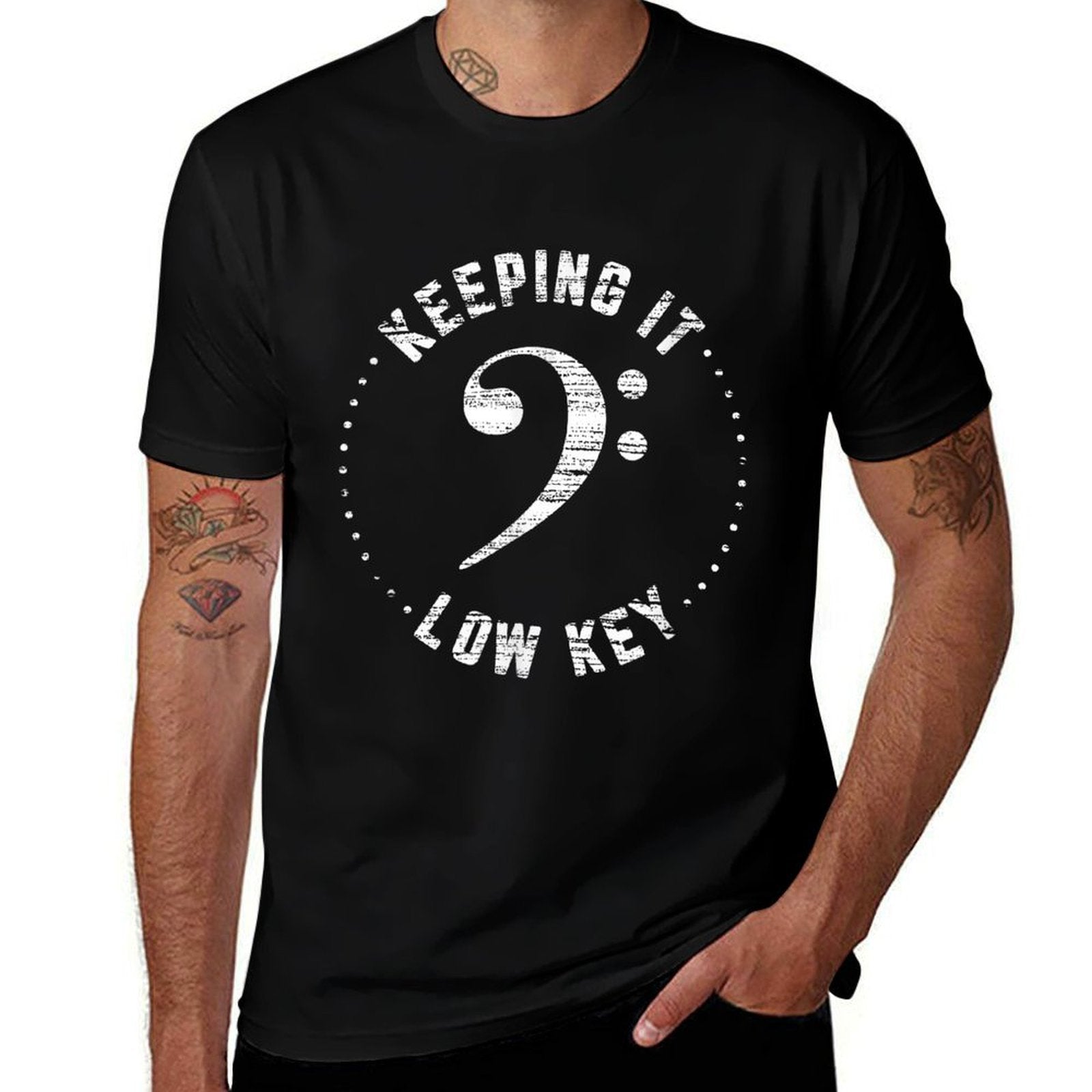 Bass Clef Music Keeping It Low Key Musician Humor  Cotton T-Shirt