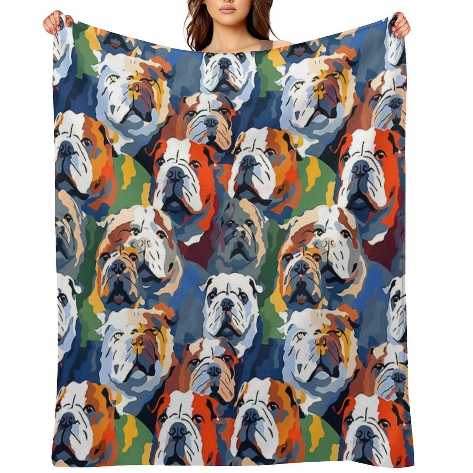 Bulldog in Camouflage Pattern Machine-washable Throw Blanket