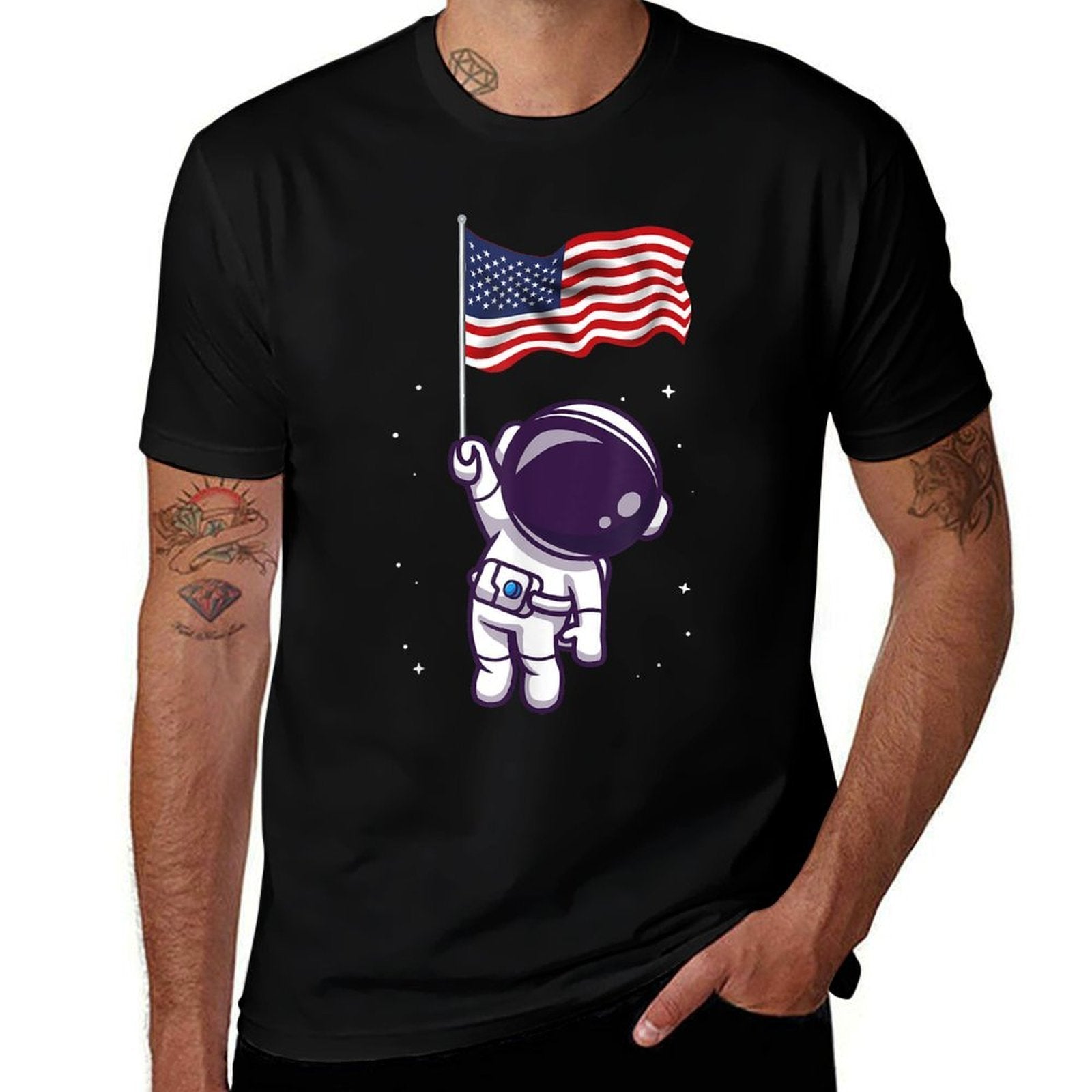 4th Of July Astronaut USA American Funny Patriotic  Tagless Design T-Shirt