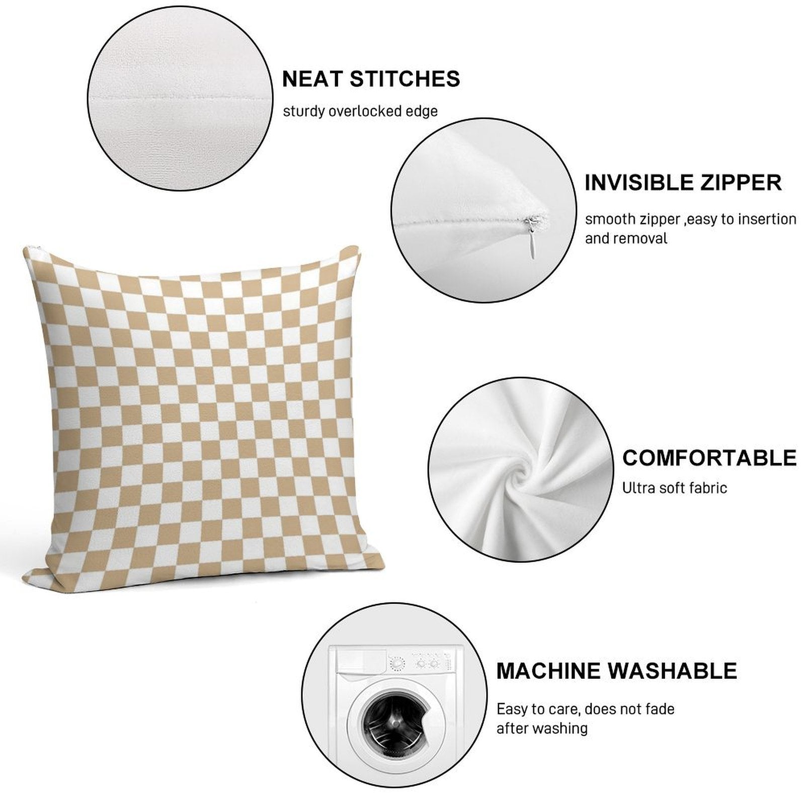 White And Tan Brown Checkerboard Soft High-Density Material Throw Pillow