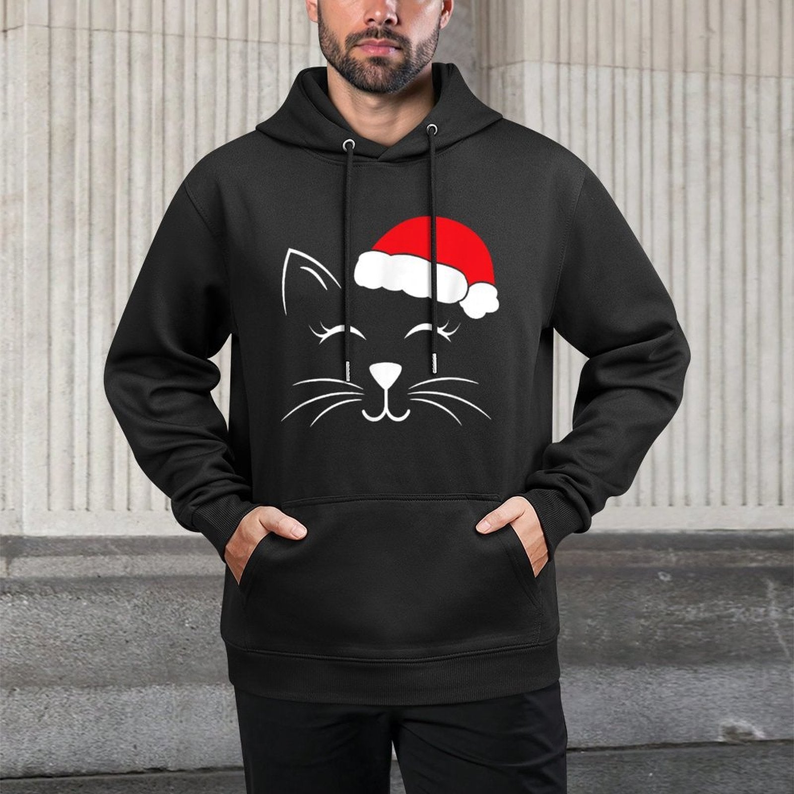 Cute Santa Cat Lover Christmas Men Women Kids Shrink-Resistant Hoodie
