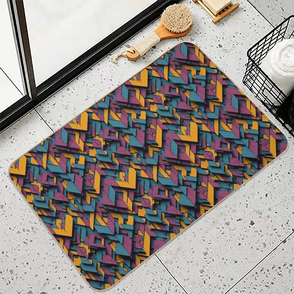 Retro-Inspired Geometric Blocks  Rapid-Drying Bath Mat