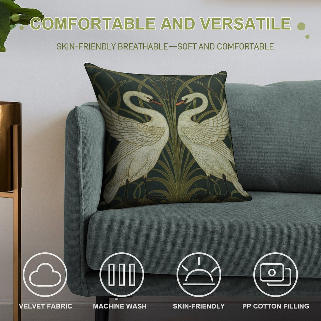 Art Deco - Swan, Rush, And Iris Soft Shrink-Resistant Throw Pillow