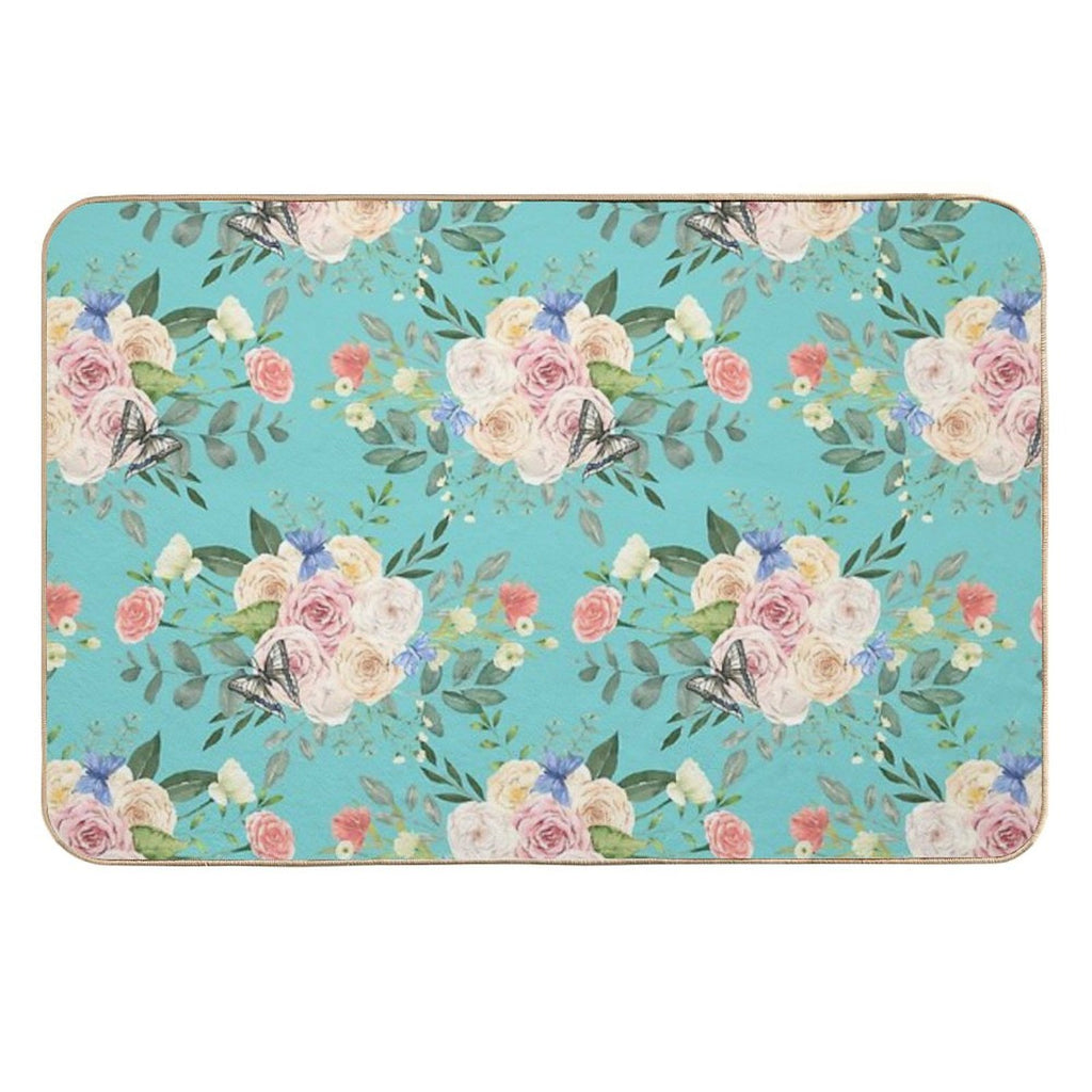 Butterflies,flowers,roses,spring,summer  Repositionable Bath Mat