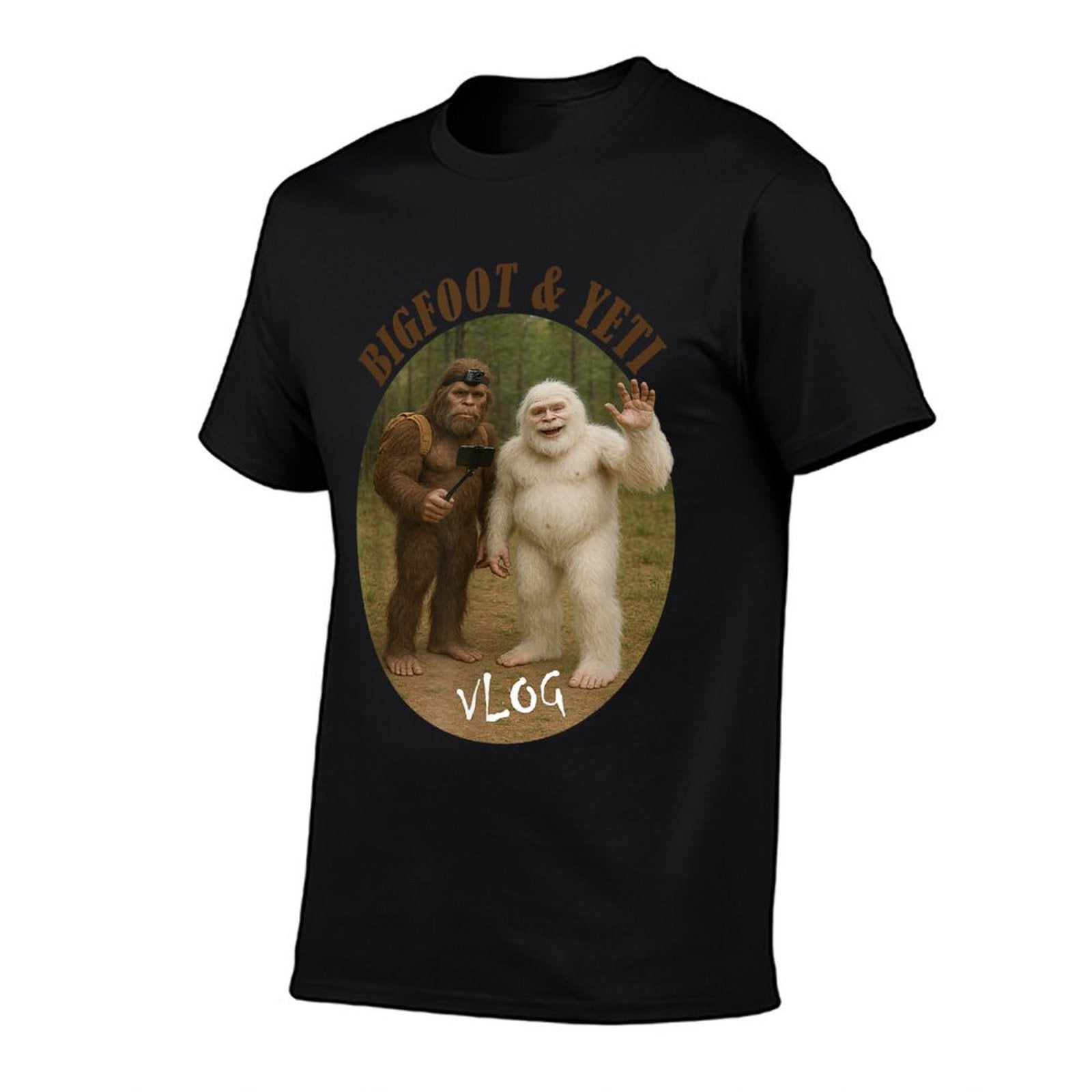 Bigfoot And Friend Vlog Funny Meme Hiking Selfie Stick  Slim-fit Cut T-Shirt