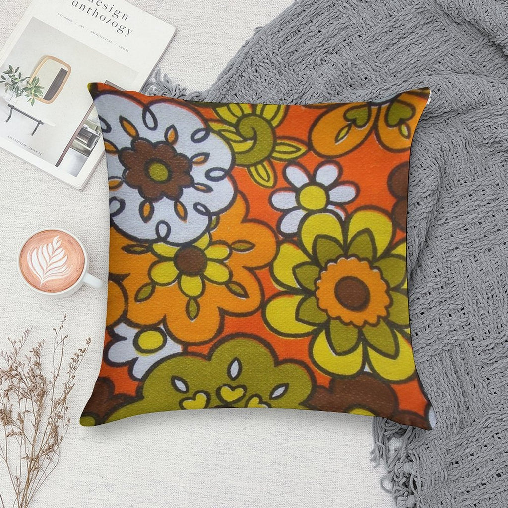 Retro Cool Mid Century Floral Fabric Design in Avocado Green, Harvest Gold, Brown, And Orange Soft Bedroom Essential Throw Pillow