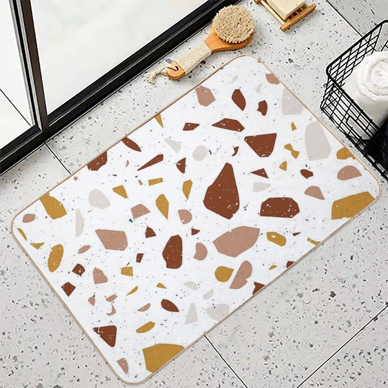 Terrazzo Stone Pattern (Terracotta + Mustard)  High-Traffic Bath Mat