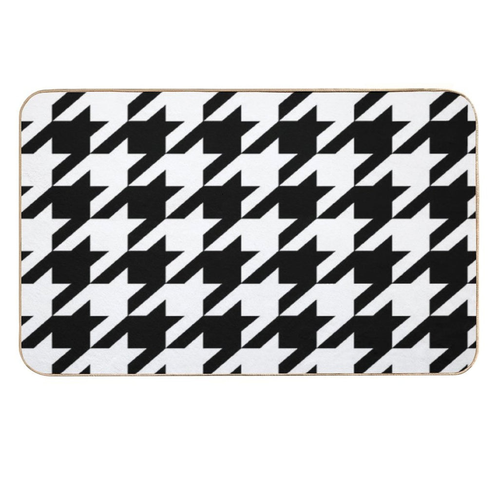 Preppy 1980s Geometric Pattern Trendy Black And White Houndstooth  High-Traffic Bath Mat