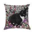 Freckles in Flowers II - Tuxedo Cat Soft Short Plush Fabric Throw Pillow