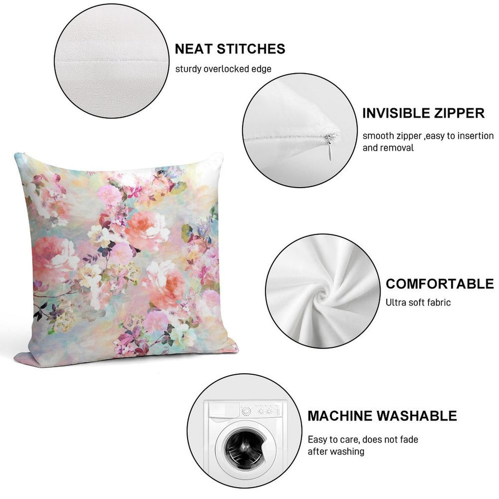 Romantic Pink Teal Watercolor Chic Floral Pattern Soft Reinforced Edging Throw Pillow
