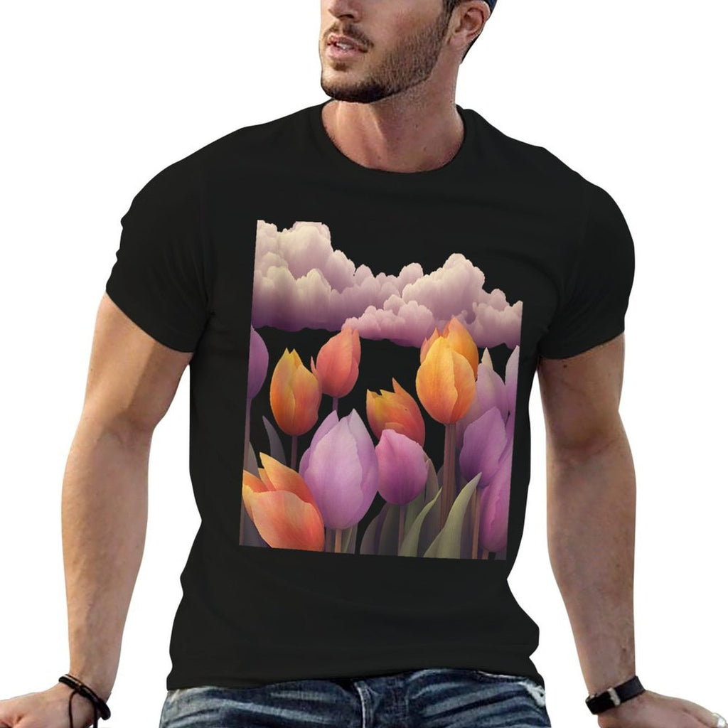 Tulip Fields At Twilight Floral Art  Polyester Blend T-Shirt