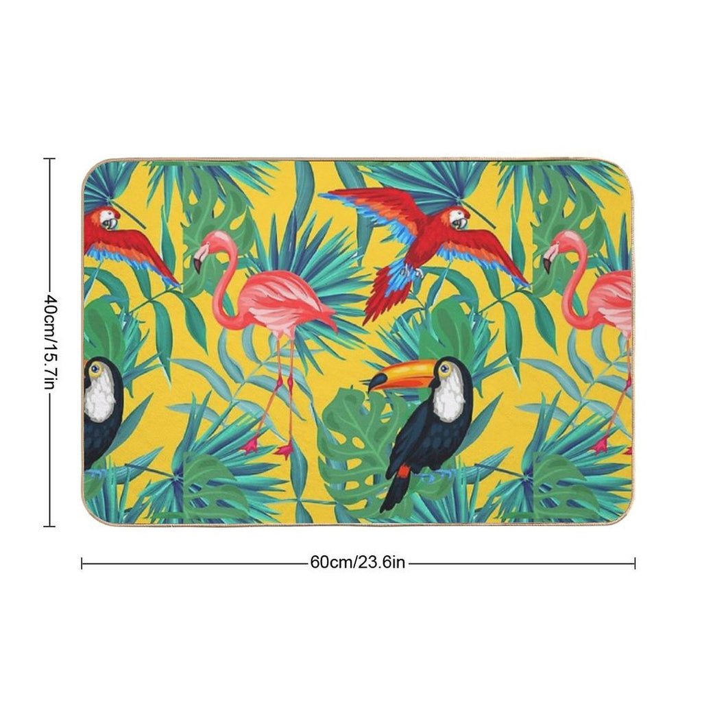 Tropical Bird Yellow Background  Multi-Purpose Bath Mat