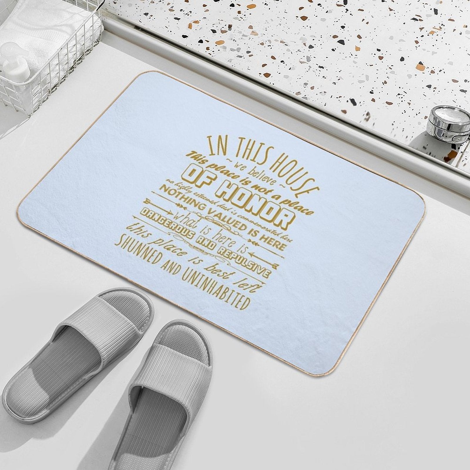 This Place Is Not A Place Of Honor - Ironic, Meme, Nuclear Waste, Live Laugh Love Parody  Slip-Resistant Bath Mat