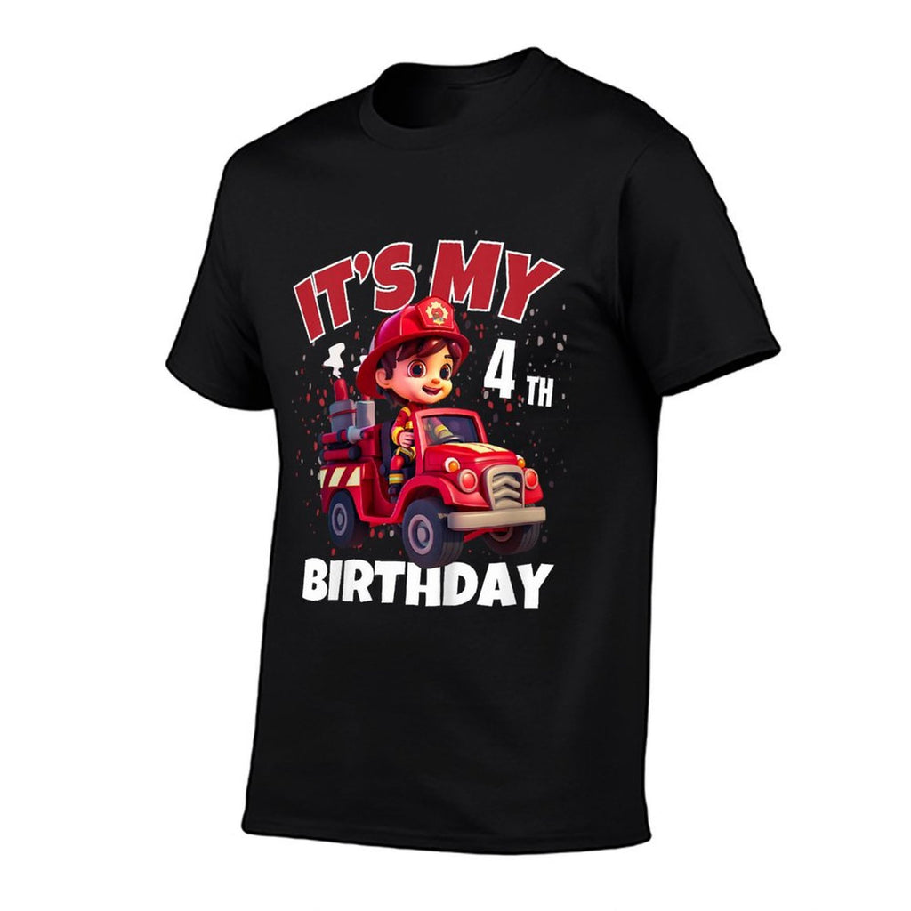 Kids It's My 4th Birthday Four Years Old Fire Truck  Tagless Design T-Shirt