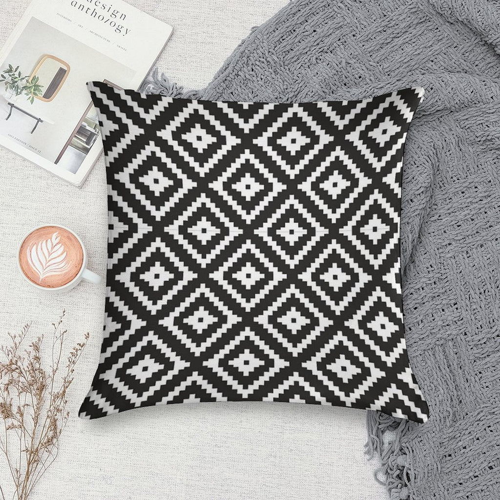 Aztec - White on Black Soft Short Plush Fabric Throw Pillow