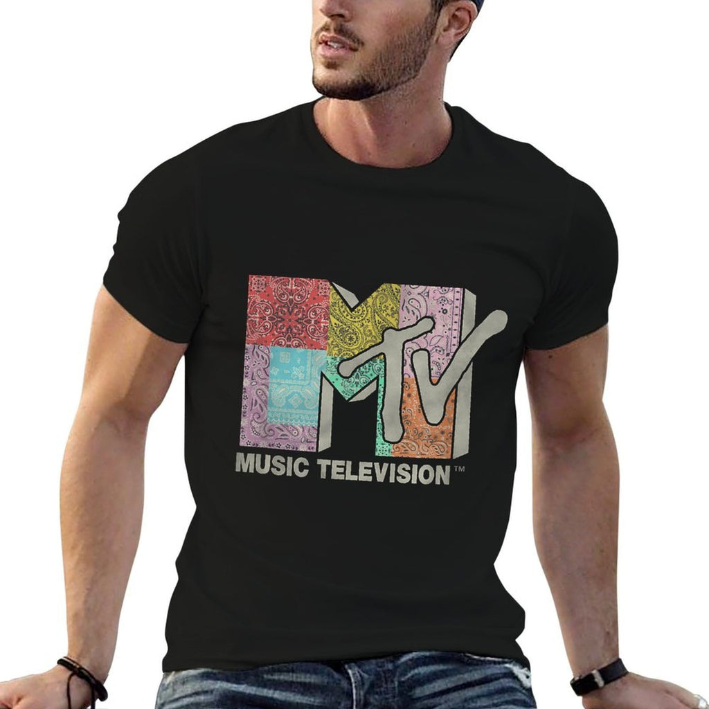 MTV Music Television Colorful Bandanas Pattern Classic Logo  Graphic-printed T-Shirt