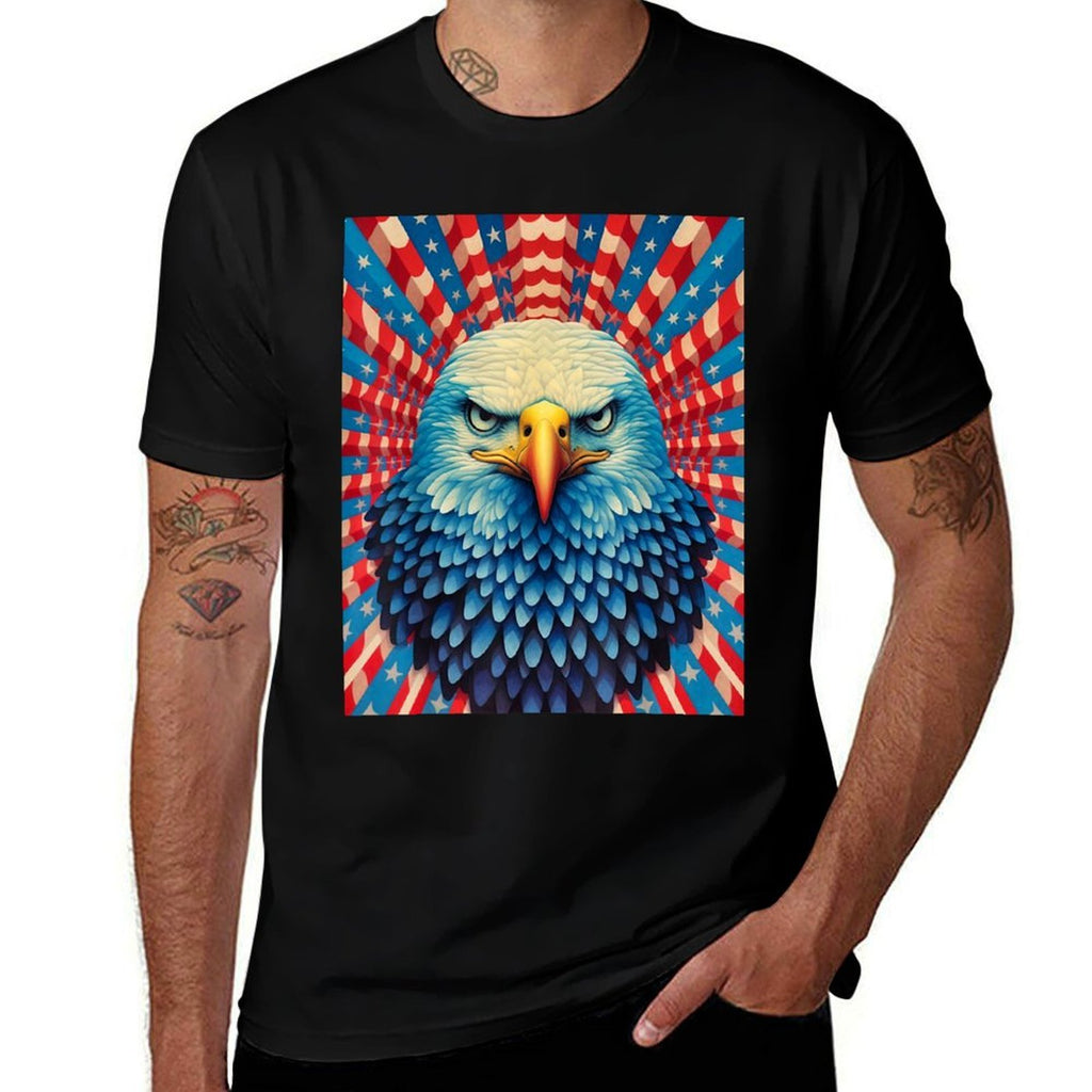 USA America Fourth of July Op Art Bald Eagle July 4th  High-quality Stitching T-Shirt