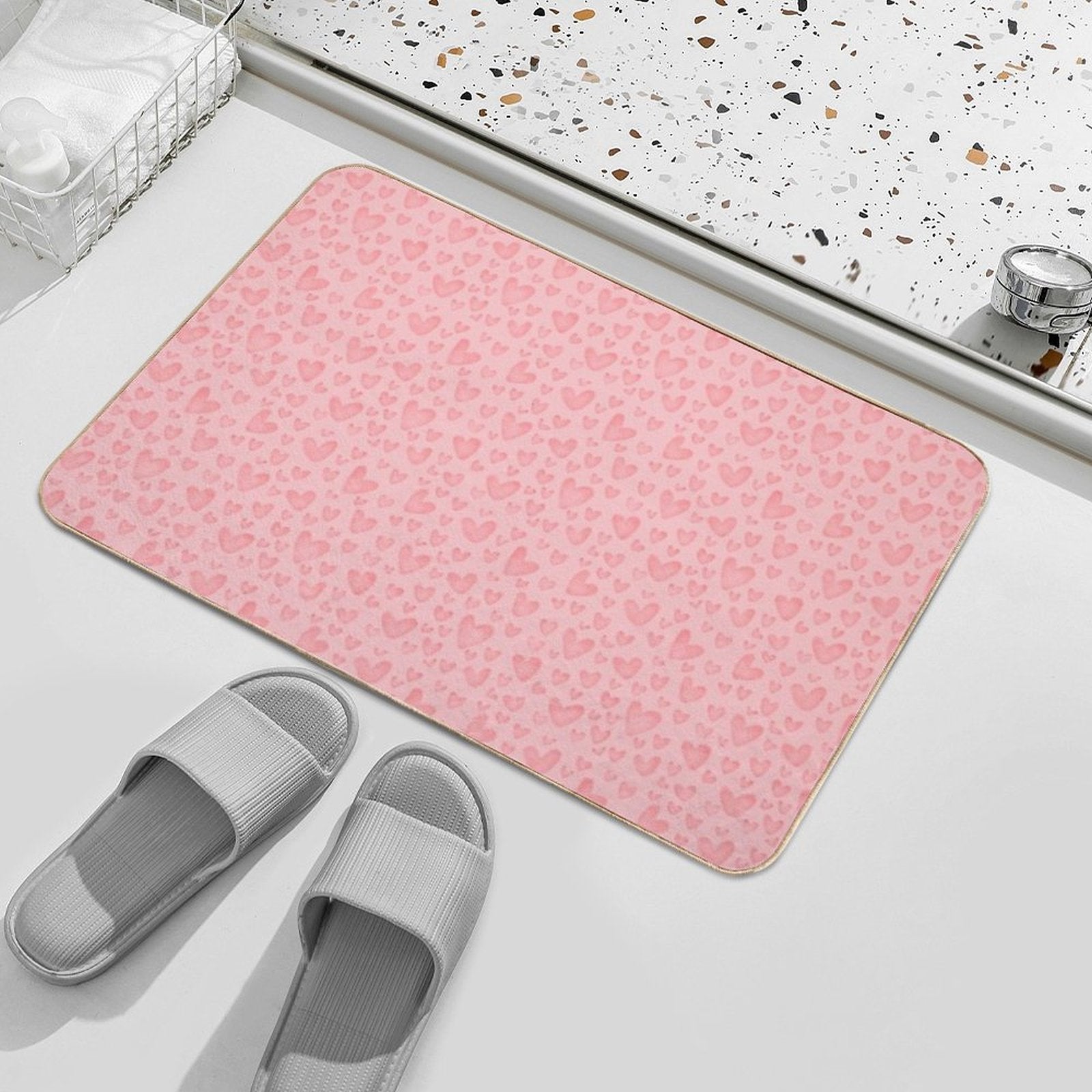 Cute Sweet Pink Hearts As Romantic Seamless Pattern Background Backdrop Wallpaper, Illustration of Love for Valentine's Day Durable Bath Mat