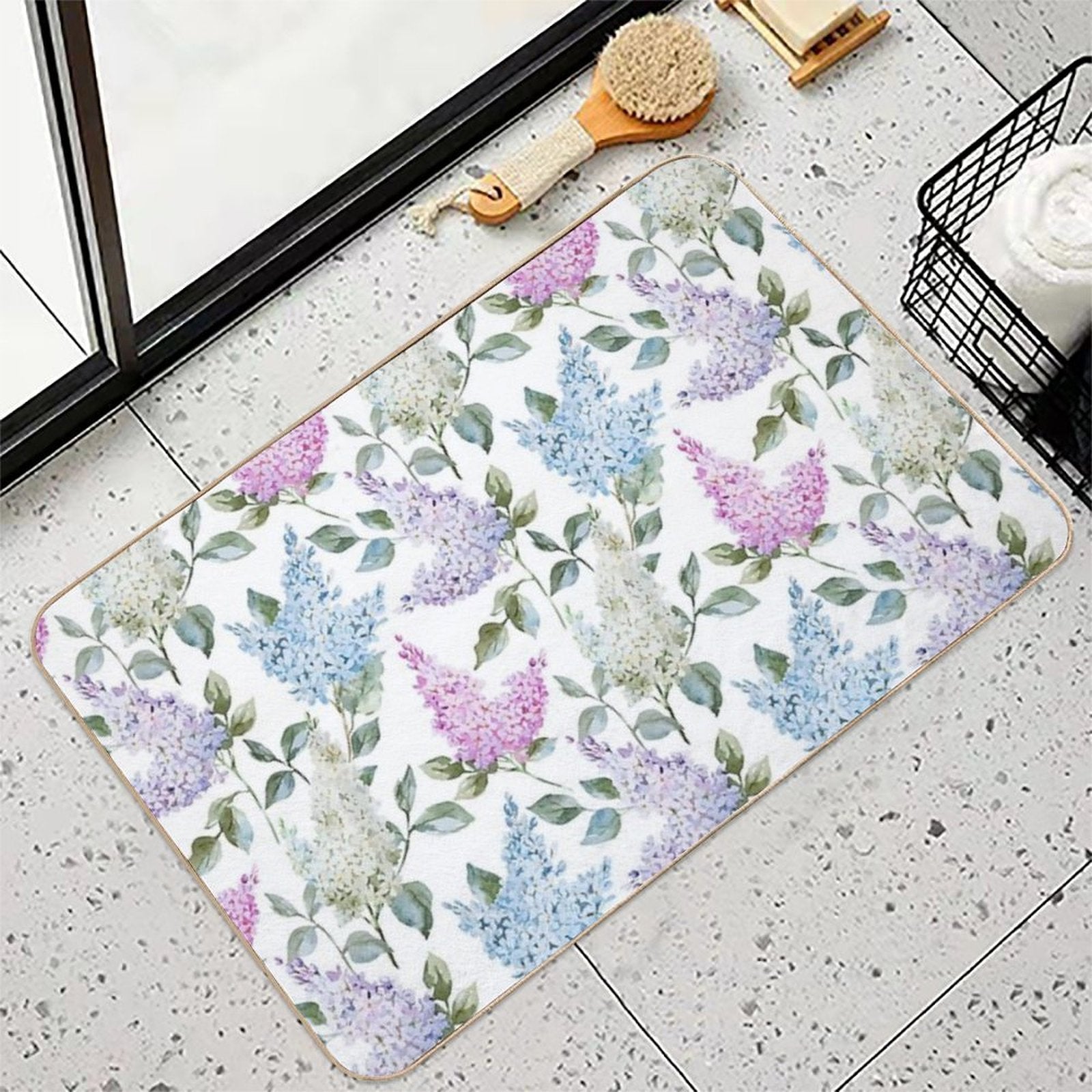 Lilac Flower Retro Vintage Pattern  Eco-Friendly Bath Mat