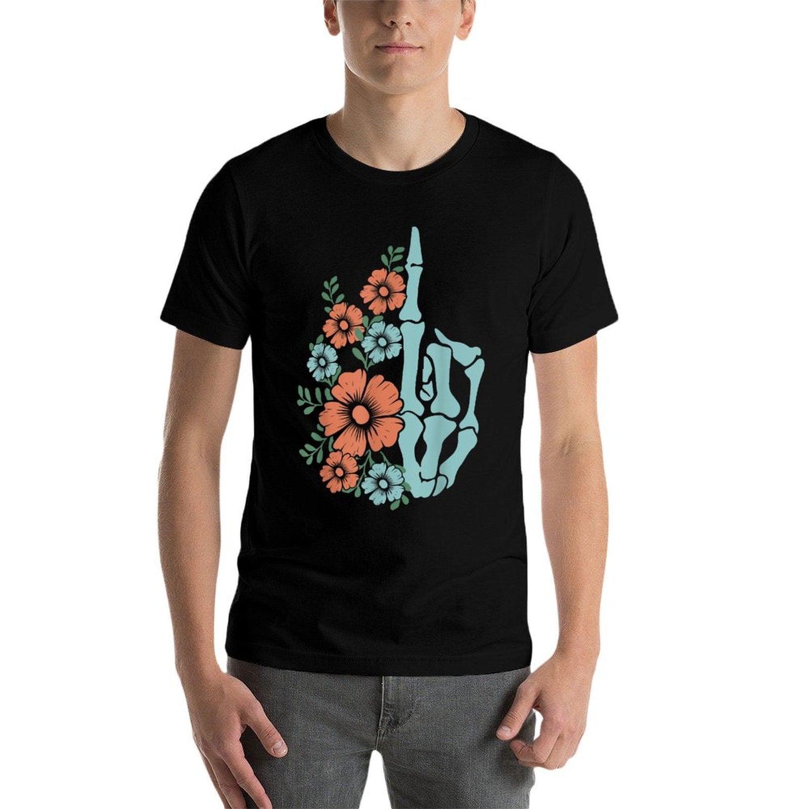 Skeleton Middle Finger Flowers  Vintage-inspired T-Shirt