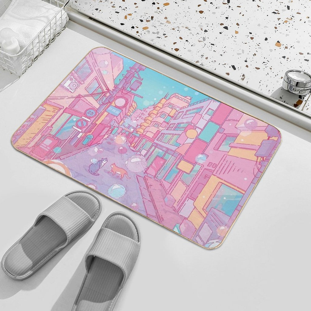 The Cute Cats in The Tokyo Streets (Soft Pastel Version)  Versatile Bath Mat