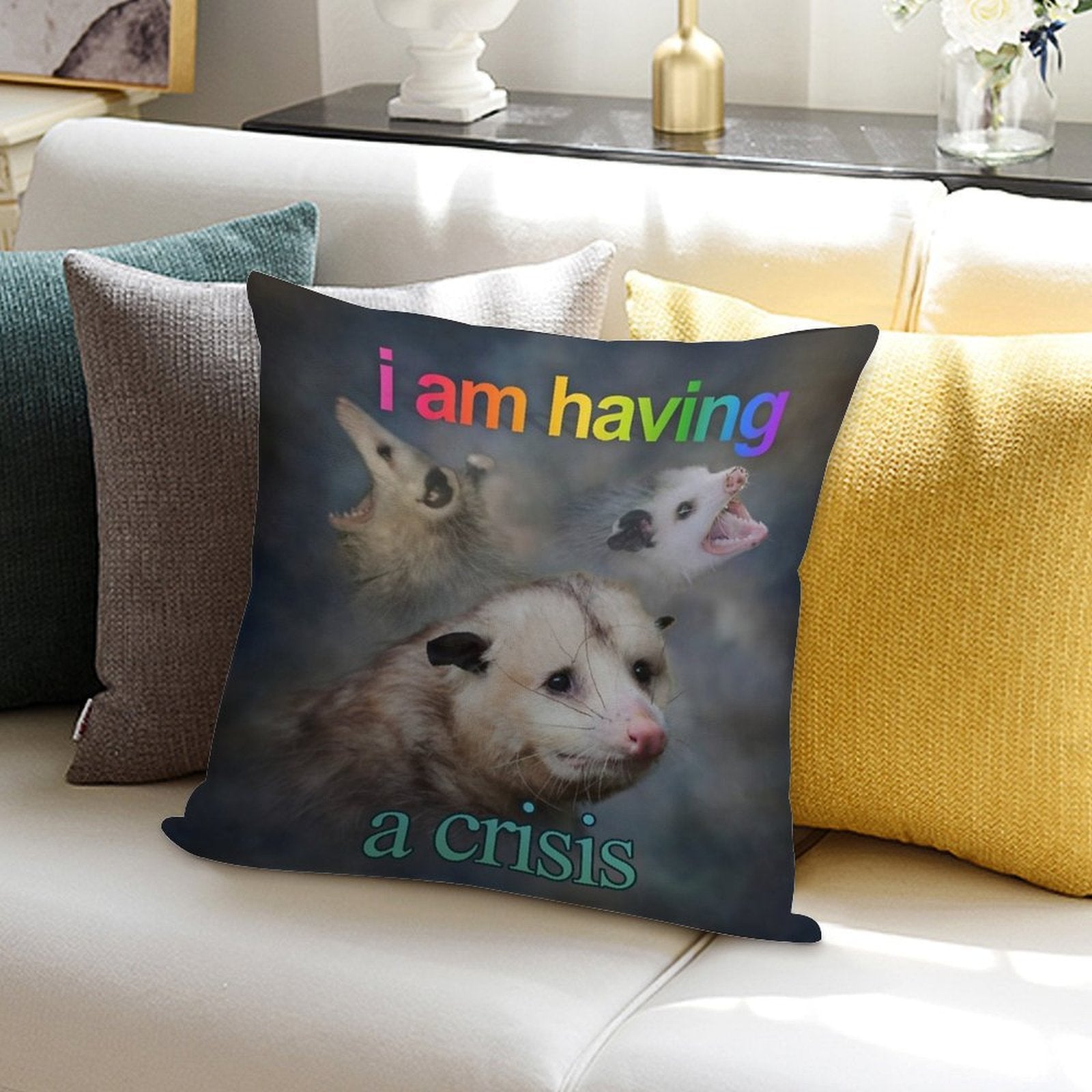 I Am Having A Crisis Possum Word Art Soft Luxury Feel Throw Pillow