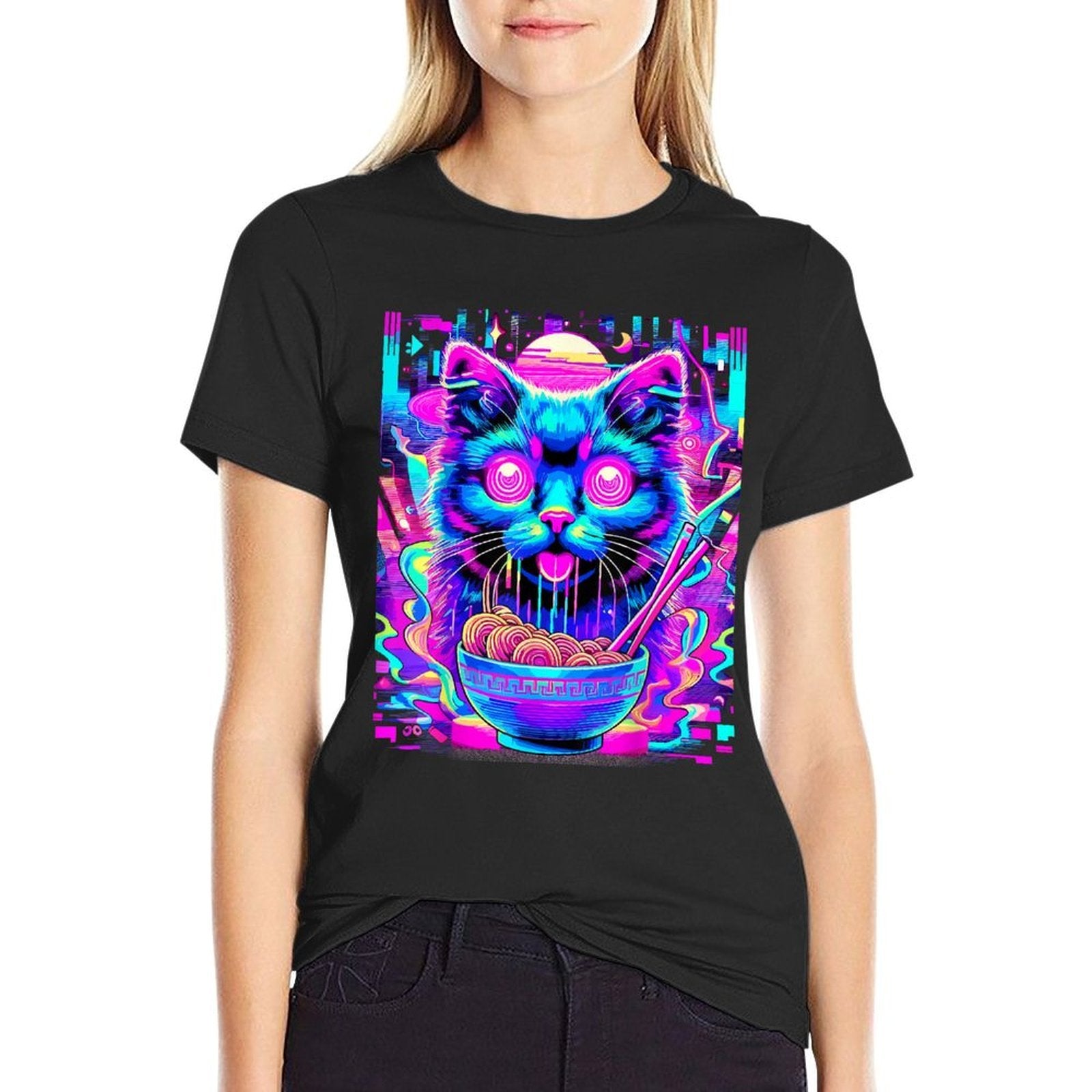 Cat Ramen Japanese Noodles Kawaii Cat  Wrinkle-resistant T-Shirt