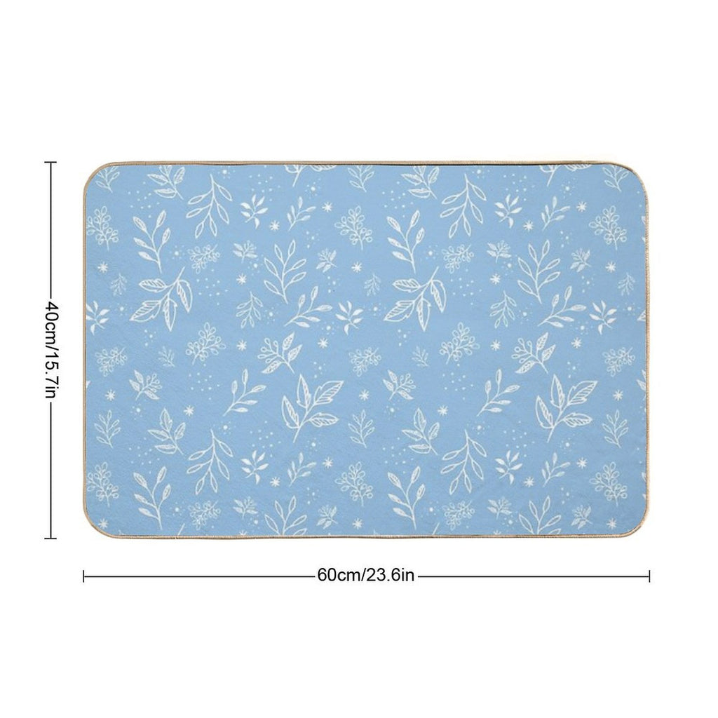 Pastel Blue Florals Hand Drawn Pattern  High-Traffic Bath Mat