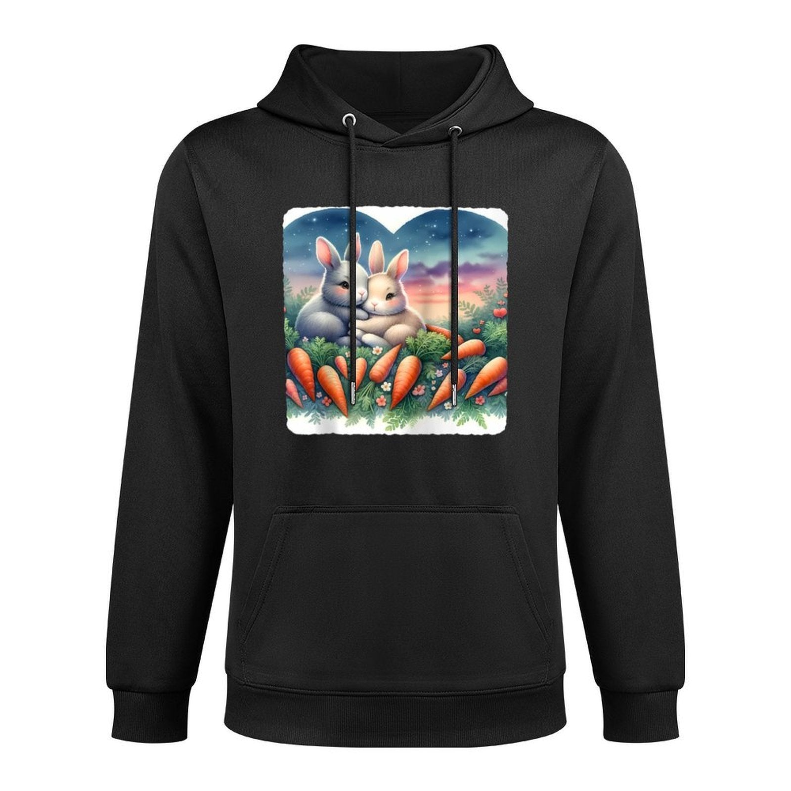 Rabbits Snuggle Among Heart-Carrots, Dusk Raglan Baseball Shrink-Resistant Hoodie