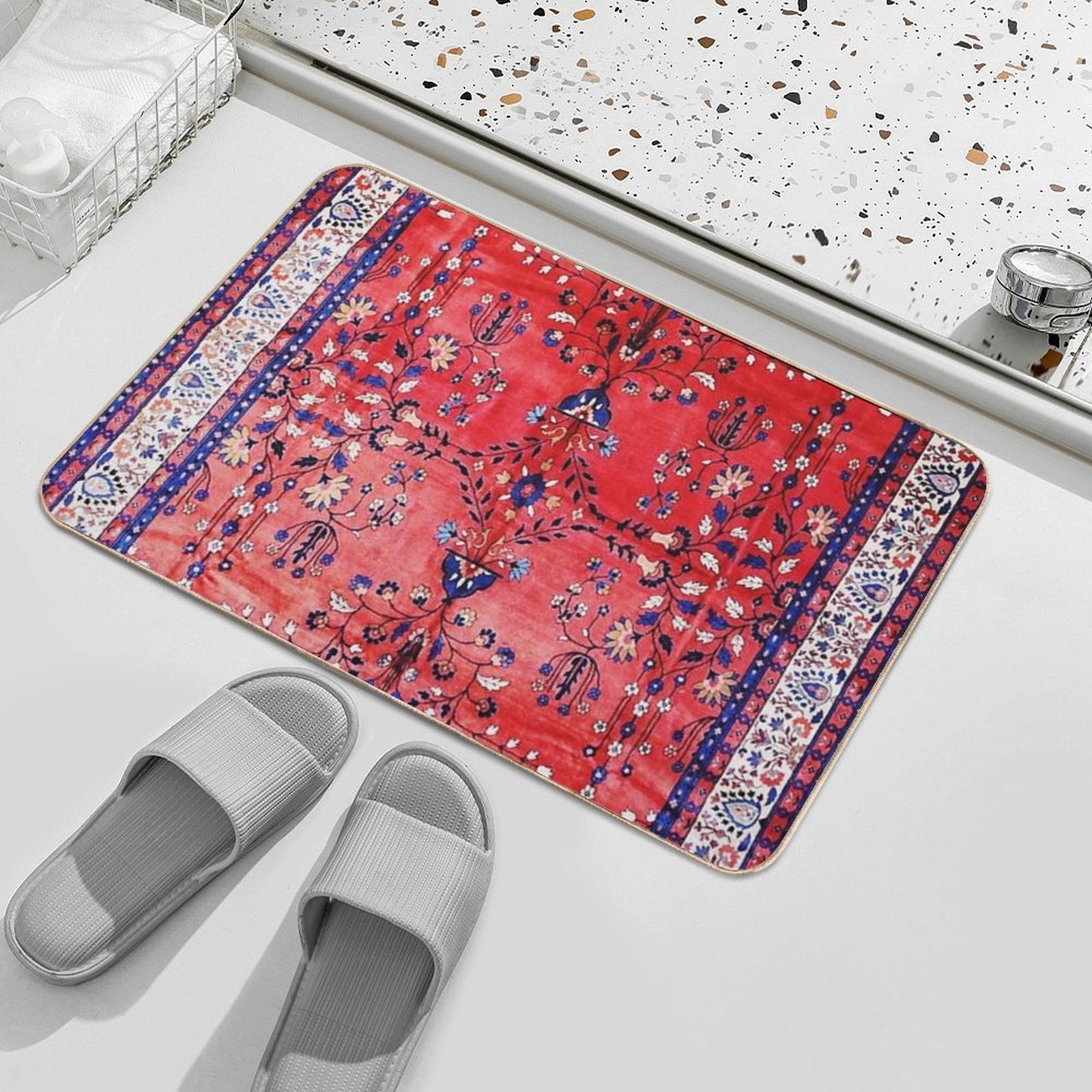 Antique Tabriz Persian Rug Print With Red Field  Slip-Resistant Bath Mat