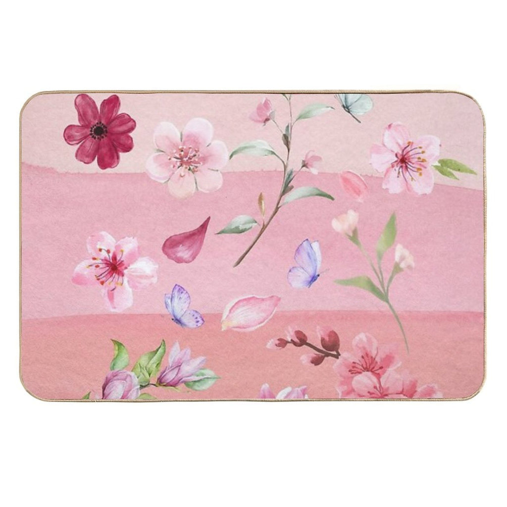 Watercolor Flowers And Butterflies  Dirt-Trapping Bath Mat
