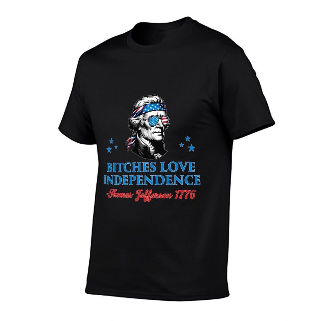 4th July Bitches Love Independence Thomas Jefferson Founding Premium  Ribbed Collar T-Shirt