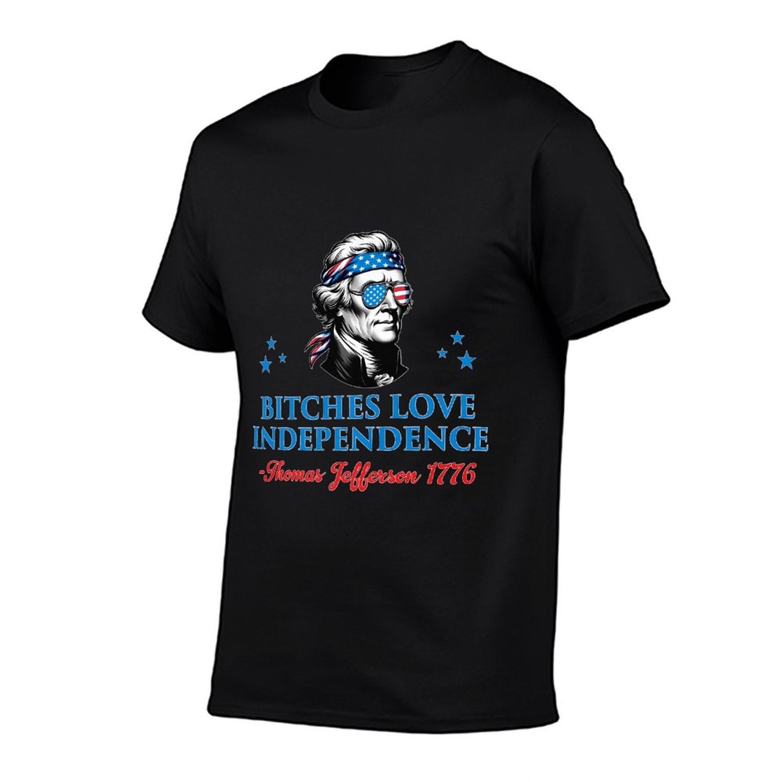4th July Bitches Love Independence Thomas Jefferson Founding Premium  Ribbed Collar T-Shirt